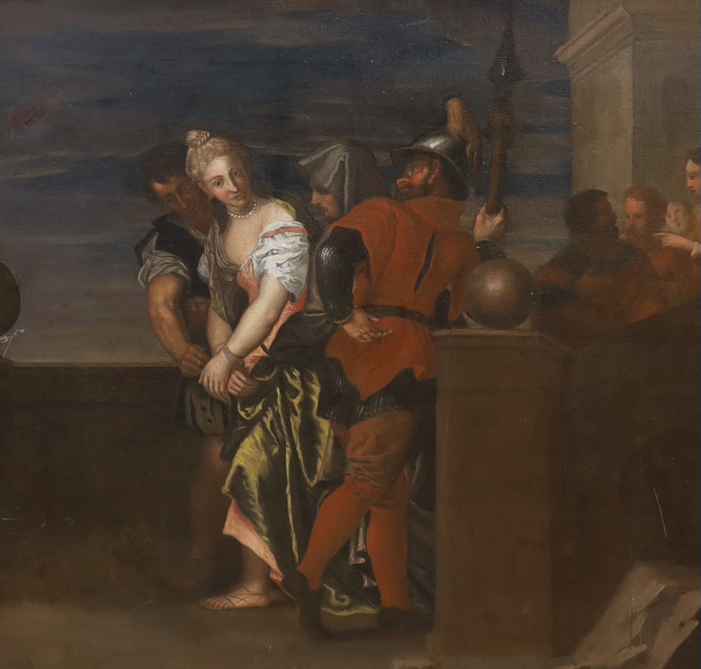 After Paolo Veronese (Italian, 1528- 1588), oil on canvas, 'The Adultress', ornate gilt framed, 94 x 88cm